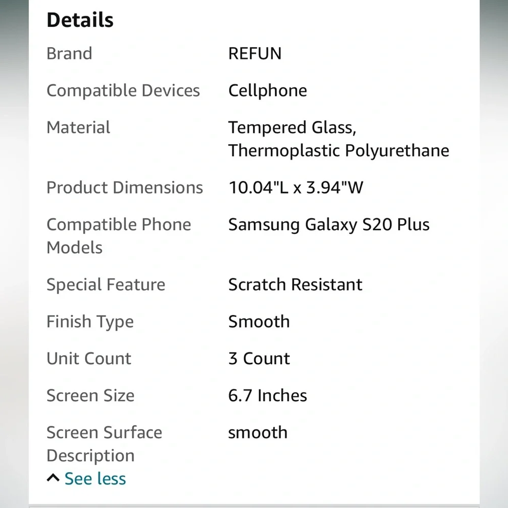 NWT REFUN 3pk Screen Protector for Samsung Galaxy S20+
